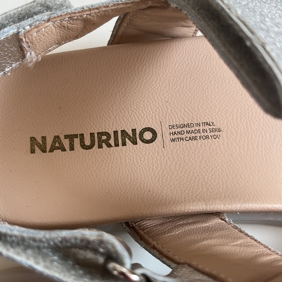 Naturino Jemes NEW SILVER GLITTER LEATHER SANDALS size 2.5-3 Little Girl - Picture 4 of 14
